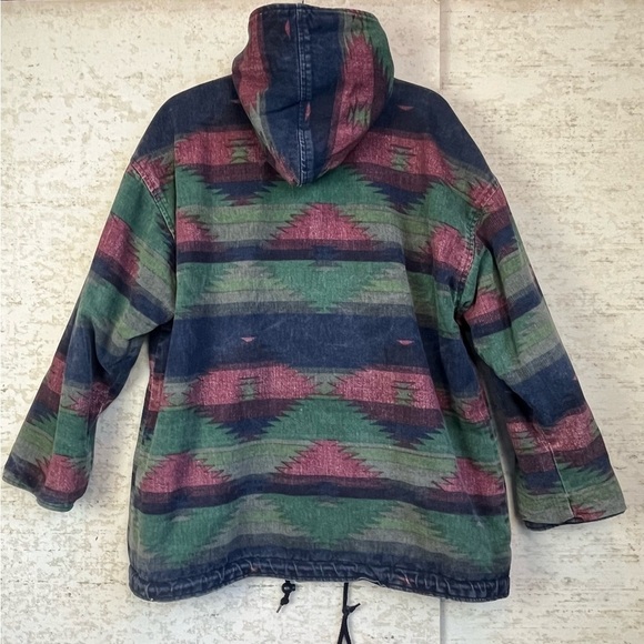 Vintage Southwestern Aztec Pattern Reverible Mens Hooded Wool Coat Jacket Large - Picture 9 of 16